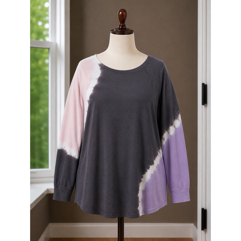 Torrid Womens Plus Size 2 Tie Dye Raglan Sweatshirt Grey Pink Purple Fleece